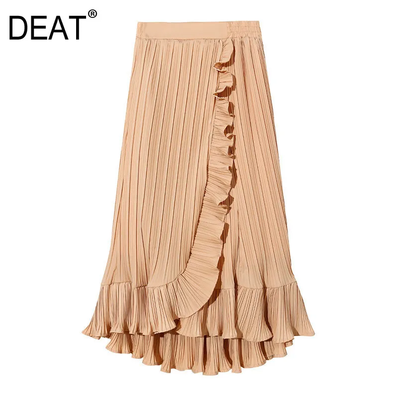 High Elastic Waist Half-body White Asymmetric Ruched Ankle Length Skirt Women Fashion Tide Spring Autumn 3D01681 210421