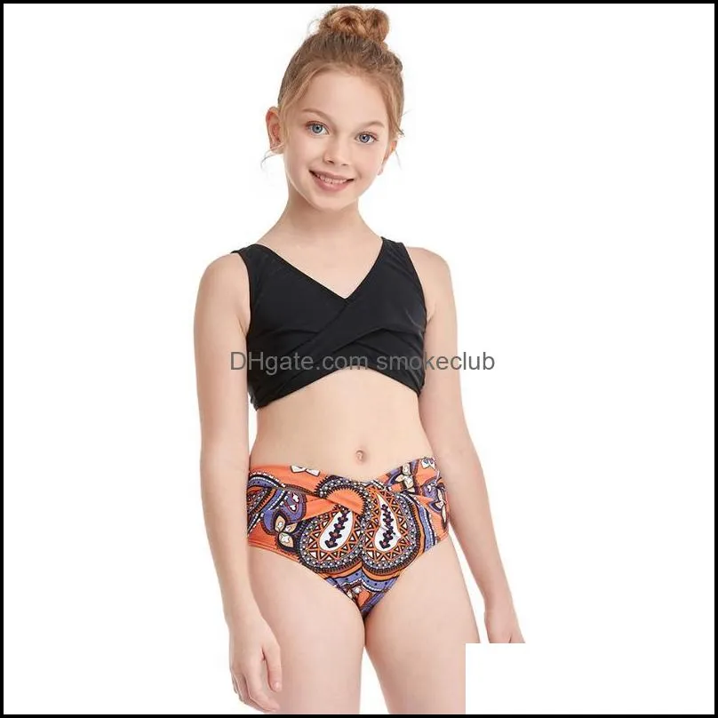 Floral Print Girl Swimsuit Kids Swimwear 5-12 Years Bikini Set Two Piece Child Young Girls Bathing Suit Beachwear One-Piece Suits