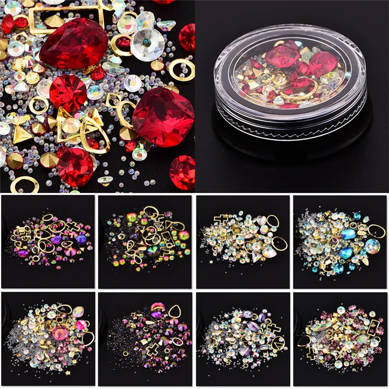 Partihandel DIY Nail Art Rhinestones Färgglada 3D Nails Diamonds Gem Stones Smycken Iridescence Manicure Crystal Decoration