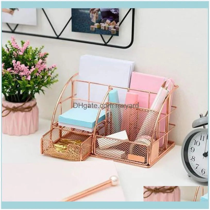 Mesh Office Supplies Accessories With Drawer For Home Desktop Rose Gold Storage Boxes & Bins