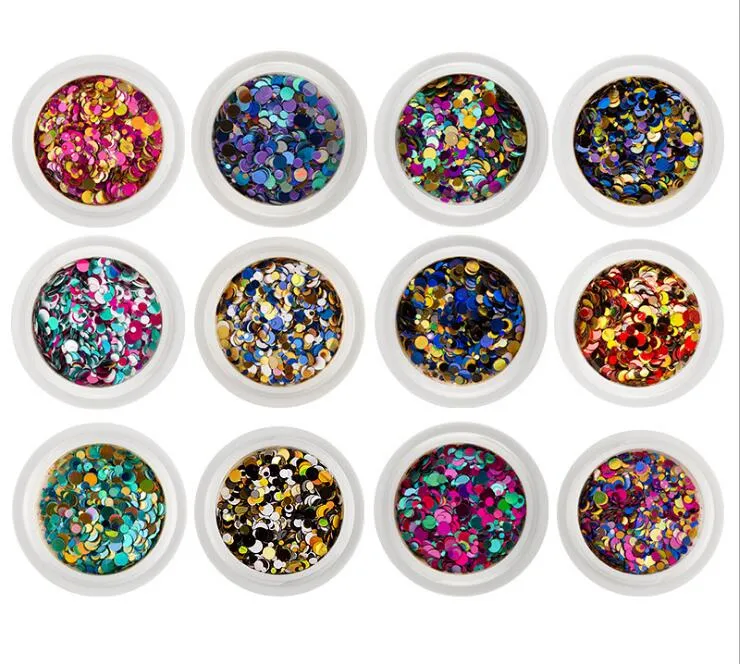 fashional paars blauw 12 kleuren Professionele DIY Nail Art Tips Stickers Acryl 3D Ronde Glitter Pailletten Manicure Decoratie