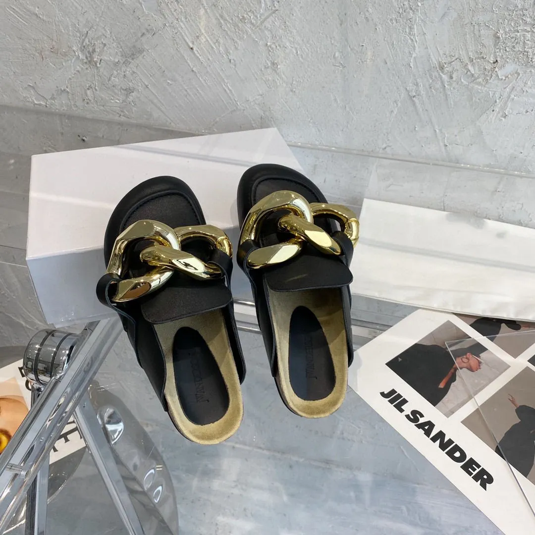 Flat-bottomed Baotou half-tow chain thick-soled slippers women sandals a pedal lazy Mules beach shoes