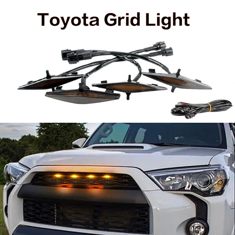 1 ensemble de lumière de grille de voiture petite lumière jaune calandre lumière de maille moyenne adaptée à Toyota 4RUNNER TRD PRO tout-terrain 2014-2019