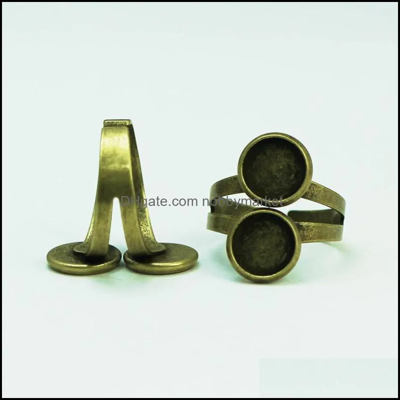 Beadsnice double ring base for jewelry making antique brass adjustable ring blanks ring bases with two 10mm round bezel trays ID 29355