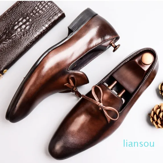 Luxury Men dress shoes Brand factory strict selected Leather and work waxed vintaged leather pigskin insole Eu 38-46