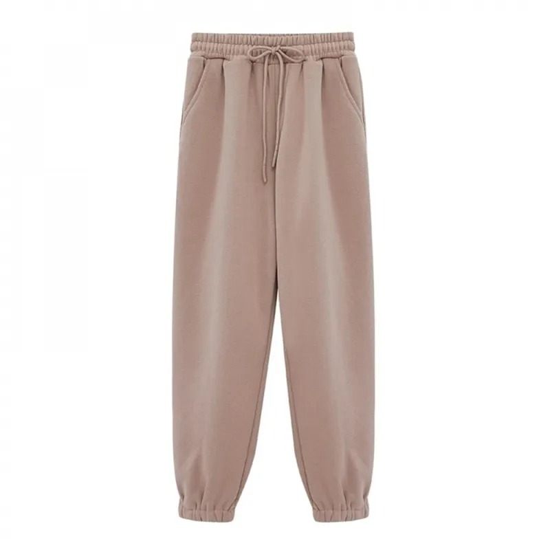 womens fleece pants high waist joggers leisure trousers korean style sweat causal streetwear 210421