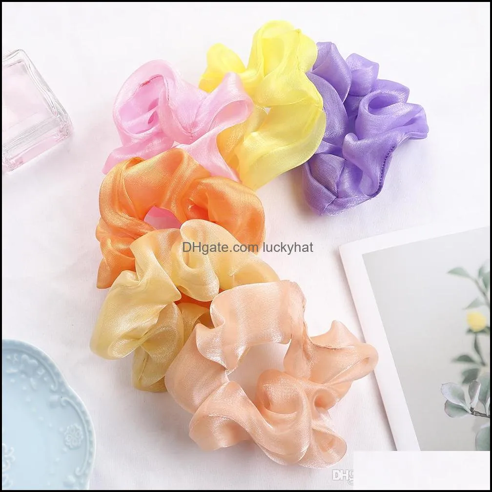 Bright Color Organza Scrunchies Women Silky Scrunchie Elastic Hair Bands Girls Headwear Rubber Hair Ties Cute Ponytail Holder