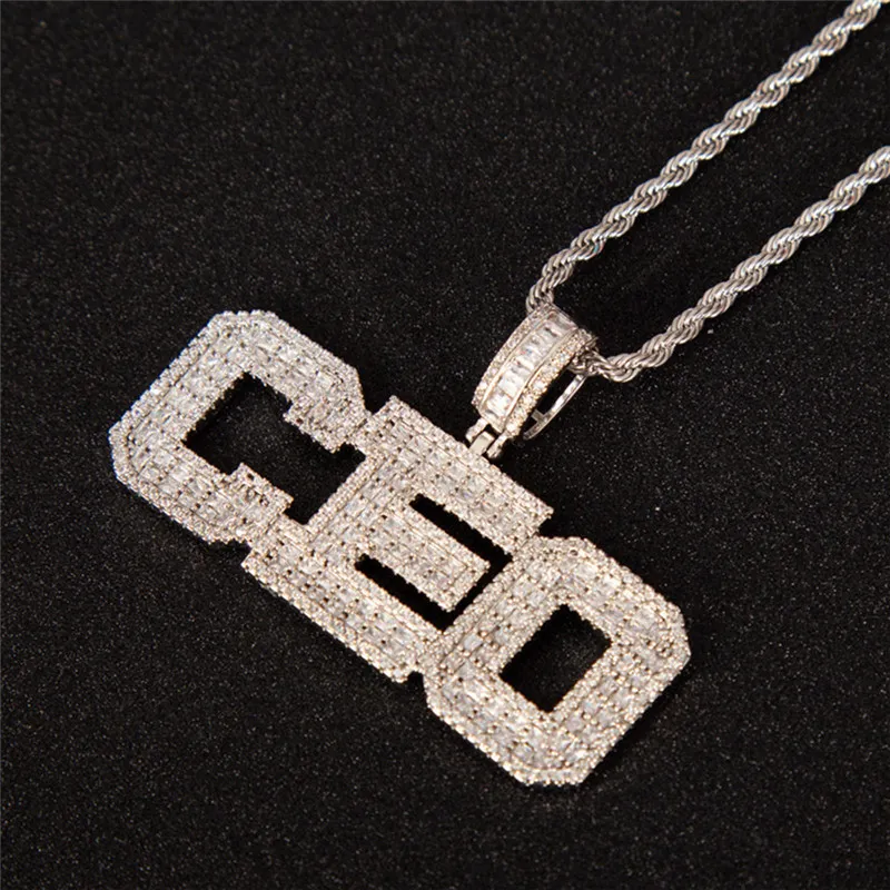 Collana Hip Hop Rame Micro Intarsiato Cubic Zircon Solid Scaletta Lettera Quadrata Doppia Fila Lettere Nome Ciondolo