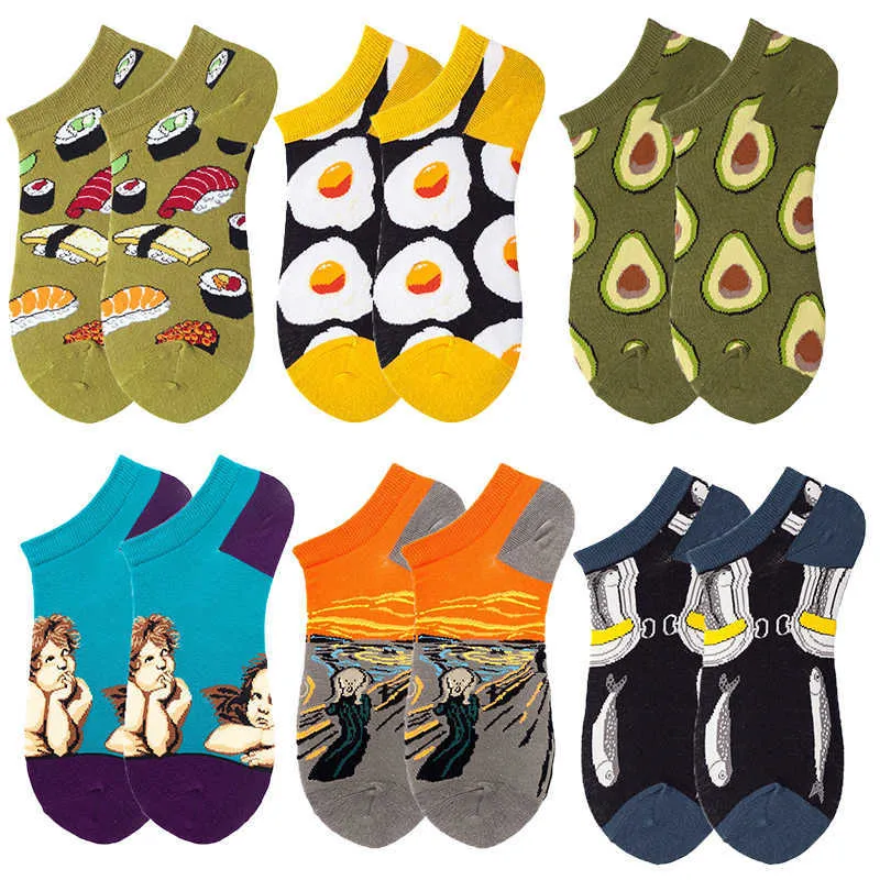Bunte Bier Casual Knöchel Socken Mode Harajuku Mode Obst Lebensmittel Grid Baumwolle Kurze Männer Socken Harajuku Basketball Socken X0710