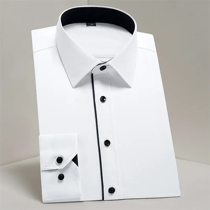 Mäns Classic Basic Design Långärmad Formell Skjortor Vit Business Standard-Fit Twill Easy Care Male Social Office Dress Shirt 210708