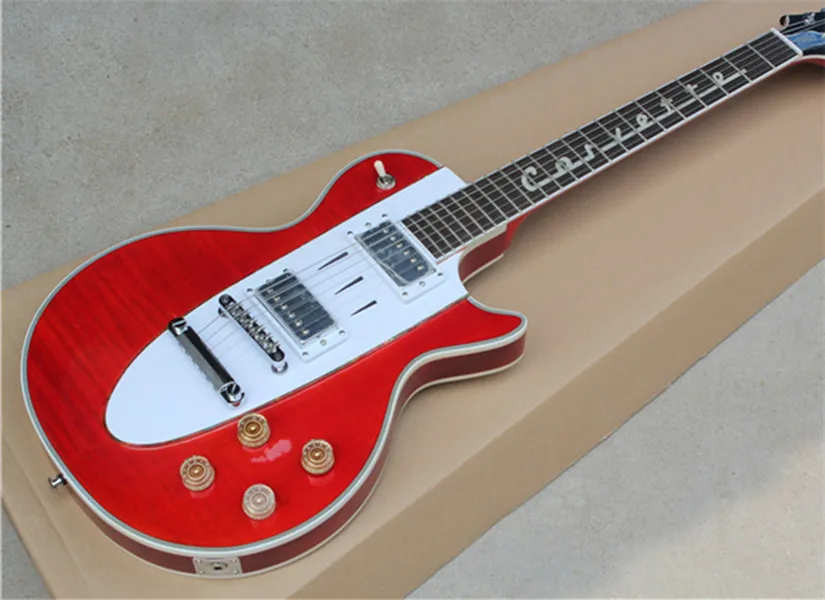 カスタムショップ1960年代コルベットシボレーレッドエレクトリックギタークロスフラグロゴミラーバックカバークロムハードウェア高品質
