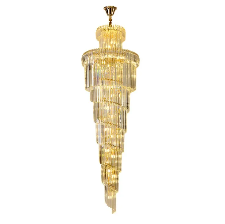 Modern luxury crystal long chandelier in the hall, home decoration and stair lighting
