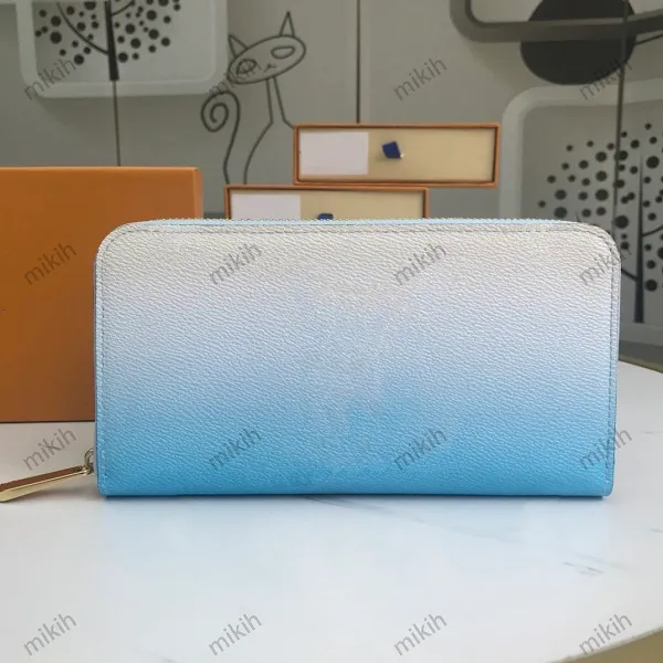 Carteras de moda estilo veraniego diseño de logotipo de Color degradado clásico con cremallera superior cartera larga para mujer monedero de alta calidad