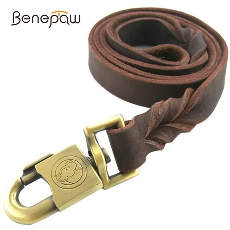 Benepaw Forte Chien Laisse En Cuir Durable Tressé À La Main Formation Pet Plomb Corde Berger Allemand Pitbull Harnais Laisse 210729