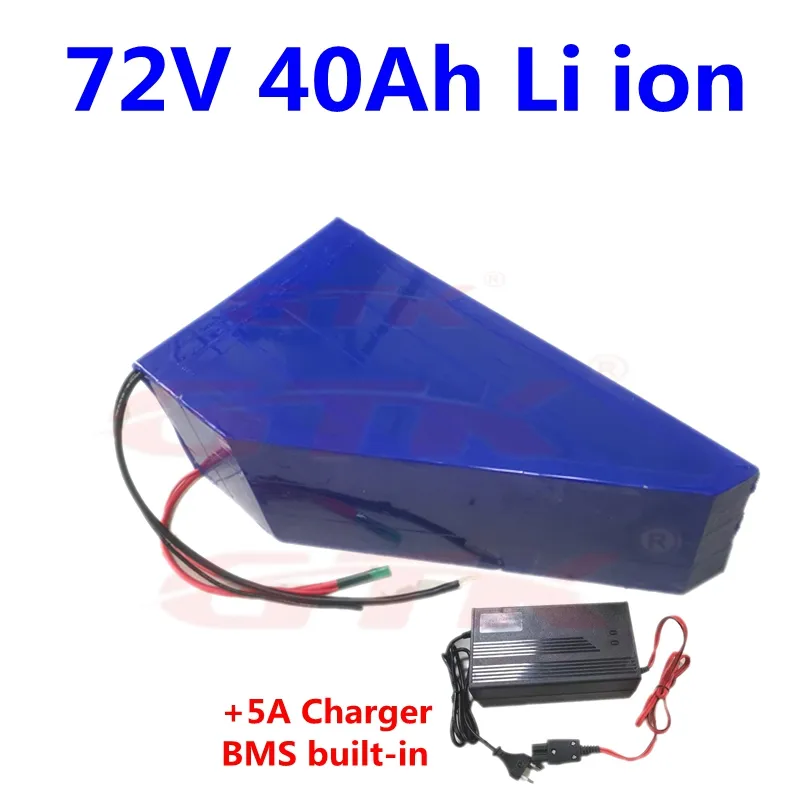 Triangle Power Triangle Lithium 72V 40ah Batterie Électrique Vélo 2000W 1500W Kit de scooter Panier de golf 1000W 72V BMS + chargeur