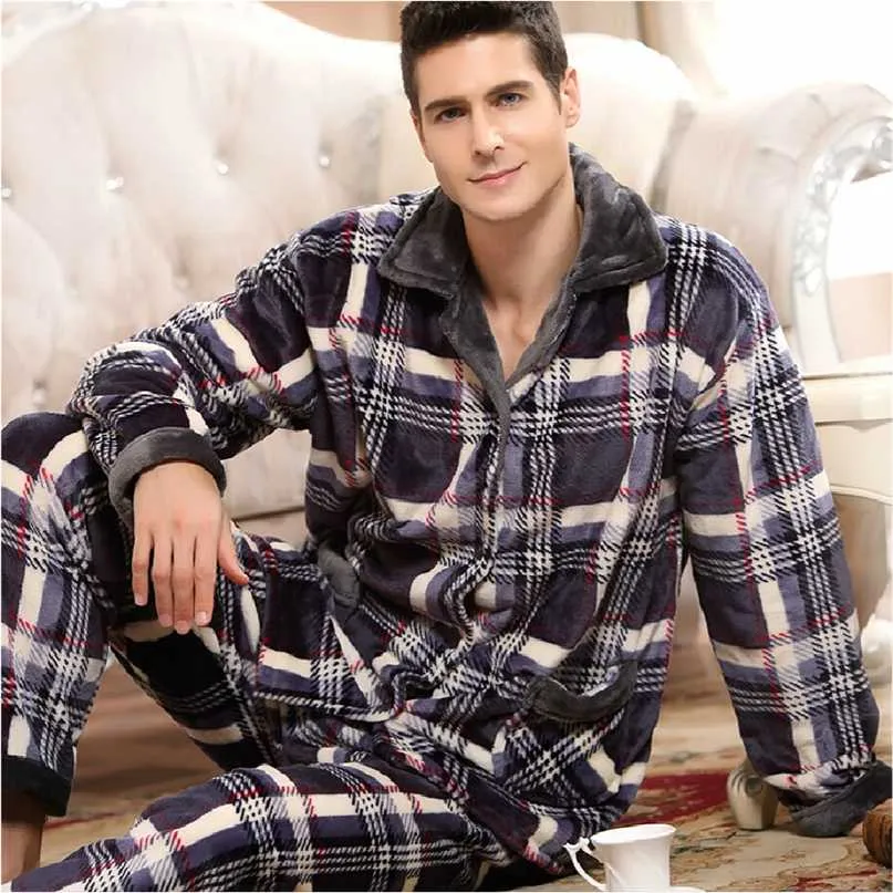 Winter Coral Fleece Sleep Tops Black Flannel Pajamas Set Women Man