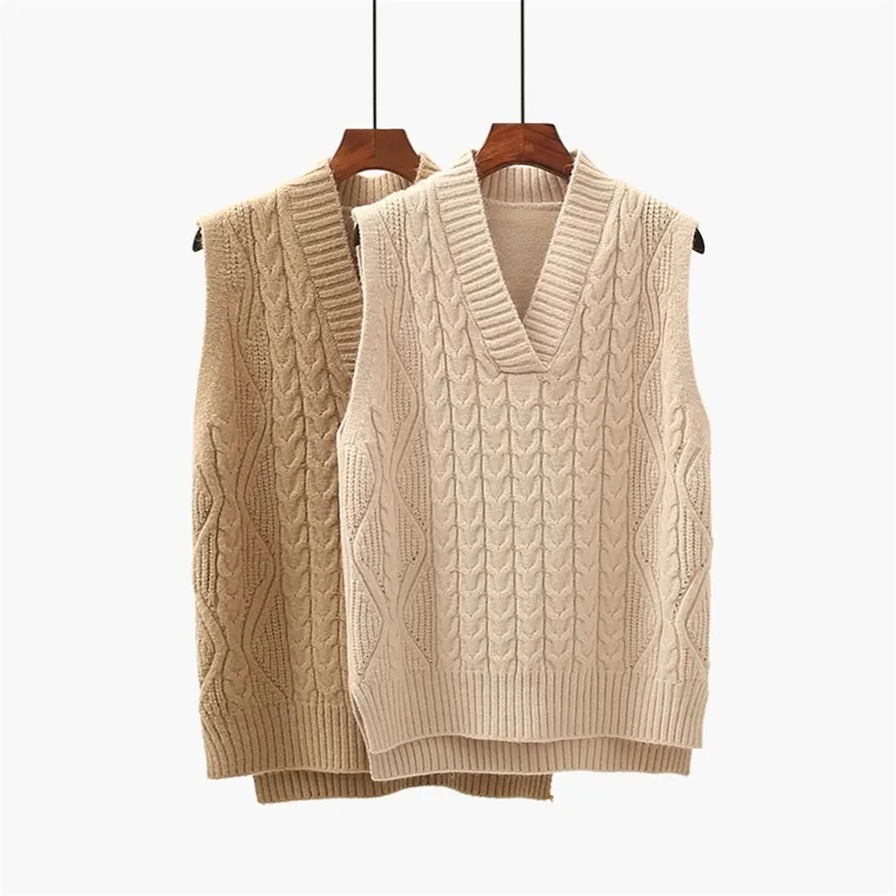 Twist pullover sweater vest women autumn loose net red V-neck waistcoat wool knitted 210915