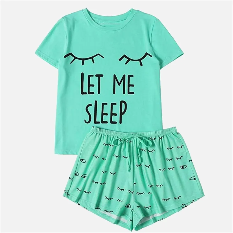 Pajamas Shorts And T-shirt 2 Pieces Set Women Large Size 5XL Print Pajama Sets Woman Summer Casual Cute Home Clothes Ladies 210809