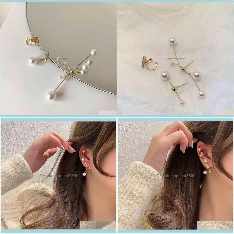 A variety of ways to wear Korean simple French niche design sense pearl Butterfly women`s versatile temperament Earrings