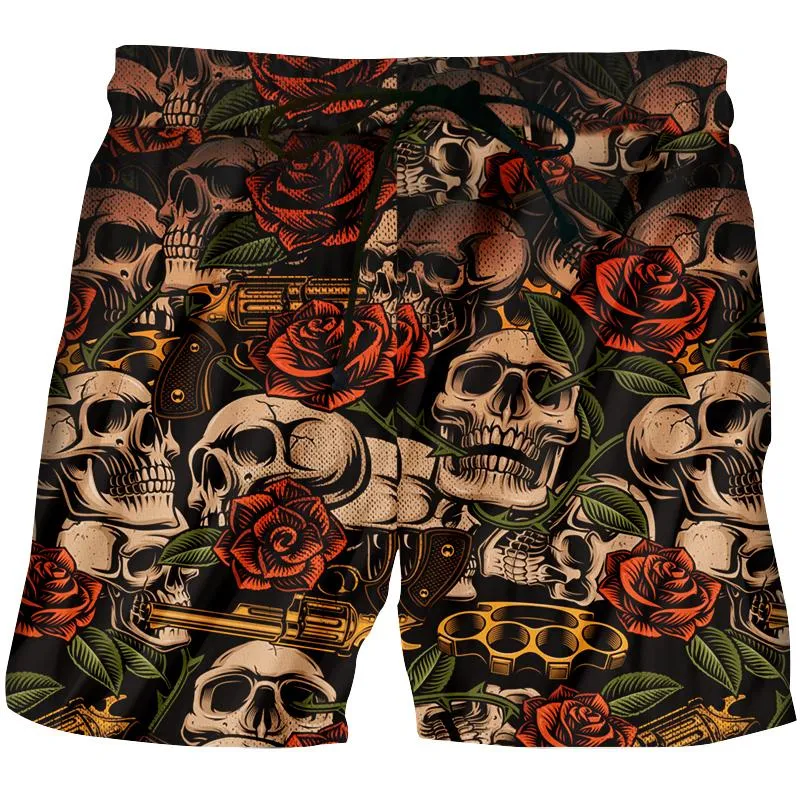 Mäns Shorts Produkter Sommar Casual Skull 3D Utskrift Fashion Beach Party Swimming Trunks Unisex Belt Pants Kostymer S-5XL