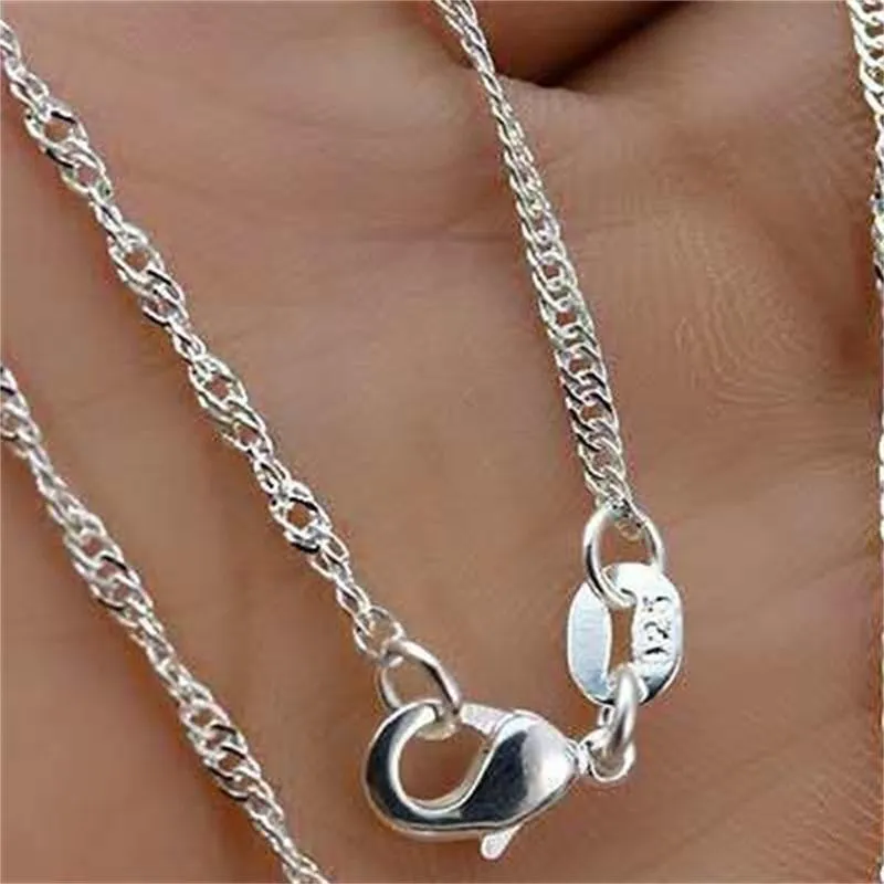 2021 10 Stück Wasserwellenketten 1,2 mm 925 Sterling Silber Halskettenketten 16"-30"