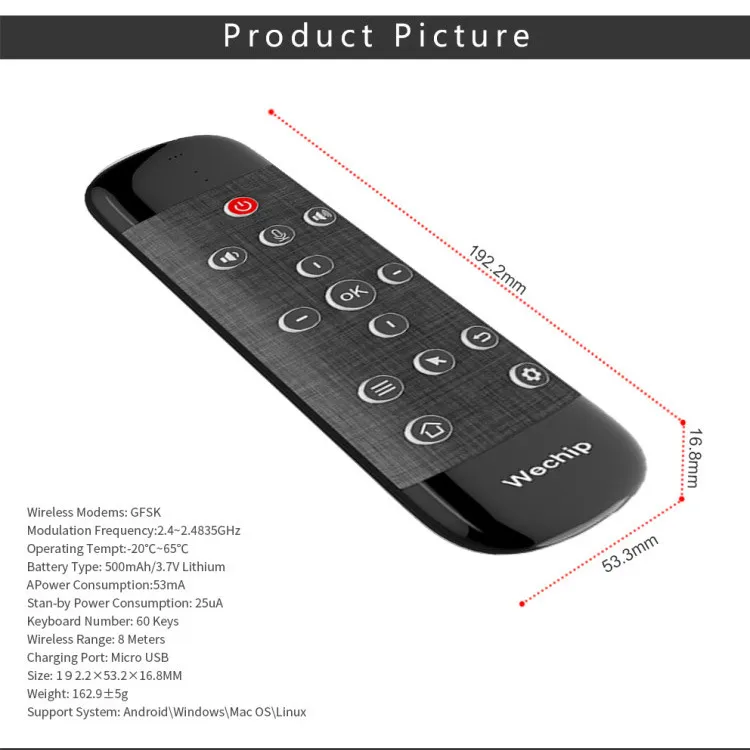 Mini télécommande intelligente Fly Mouse, 2.4G, rechargeable, clavier sans  fil, voix/Anti-perte/rétro-éclairage pour boîtier TV/TV/PC 