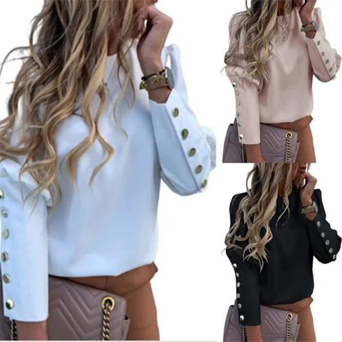 Camicia Da Donna A Maniche Lunghe Con Bottoni Stampati Sottili Camicette Top Abito Con Maniche A Sbuffo Camicia Da Lavoro Formale Da Lavoro Camicette Capispalla Top Da 15 11 DHgate