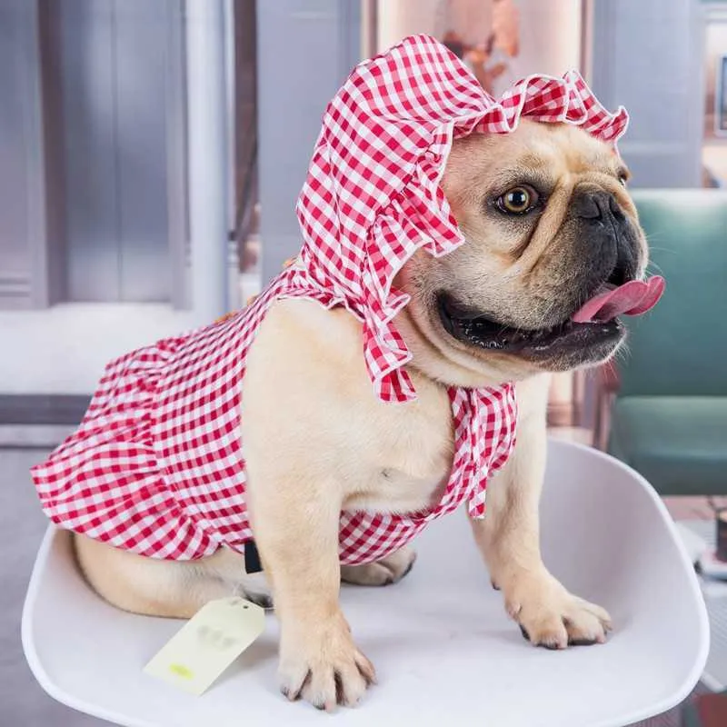 Vestido de verano traje con sombrero vestidos de boda para mascotas a cuadros para Chihuahua Pug ropa para Yorkie productos para cachorros y