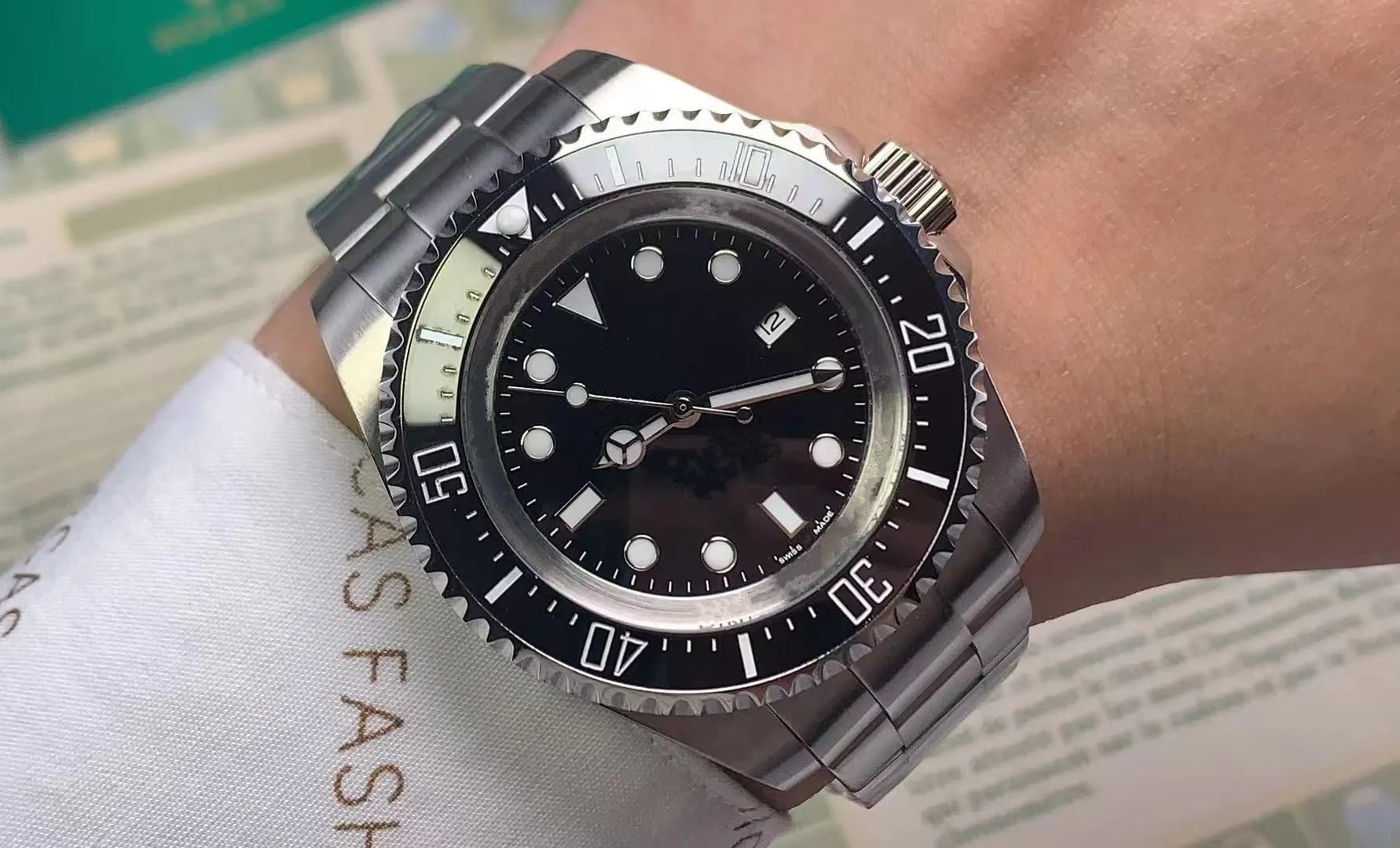 Mens Automatic Mechanical Watch 44mm Stainless Steel Luxury Chronograph Black Dial Silver Band From Yin19921116 109.62 DHgate.Com