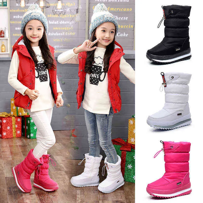 -30 degree winter girls boots Waterproof girl kids Snow Boots warm Children shoes wellies boys 211108