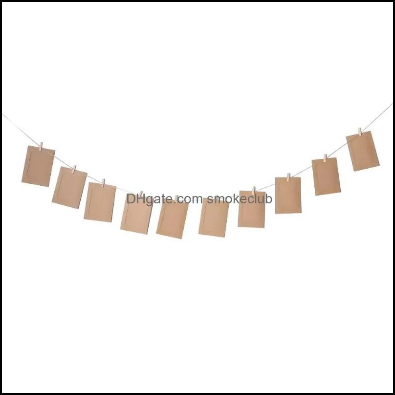 Frames 10pcs DIY 6inch Hanging Clip Kraft Paper Po Rahmen Strings Rope Clips Sets For Wedding Decoration Garland (Black)