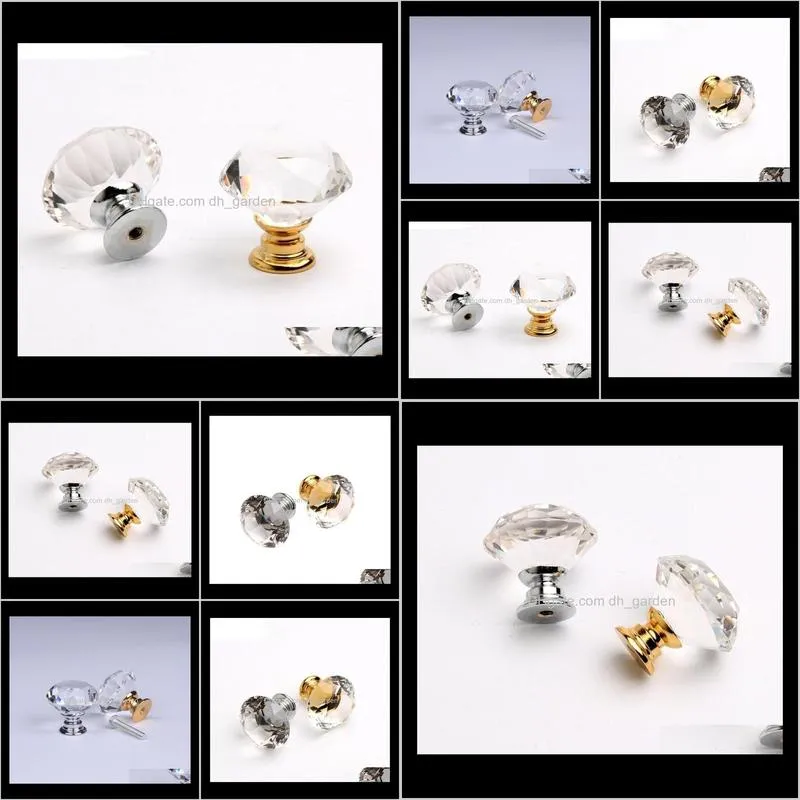 20-30mm diamond shape design crystal glass knobs cupboard drawer pull kitchen cabinet door wardrobe handles hardware sn1887