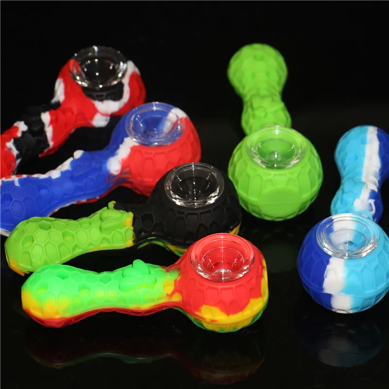 Hand Pipes unbreakable silicone smoking Hookah Dab Rigs with removable glass bowl Spoon pipe for smoke