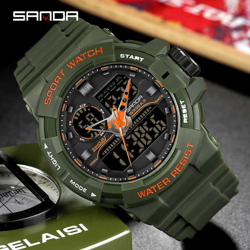 SANDA Men's Military Japanese Electronic Movement Watch Quartz Waterproof Sports Fashion LED Digital Luminous G1022