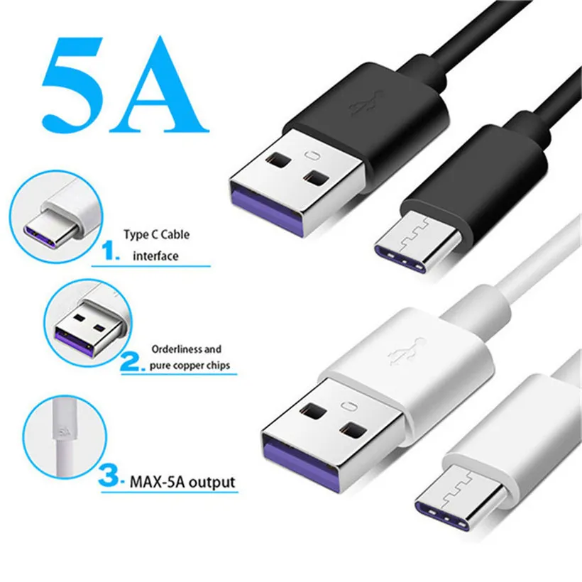 جودة عالية دائم 5A نوع c كابلات usb سوبر شحن سريع كابل البيانات طول 0.5 متر 1 متر 1.5 متر 2 متر لهواوي سامسونج