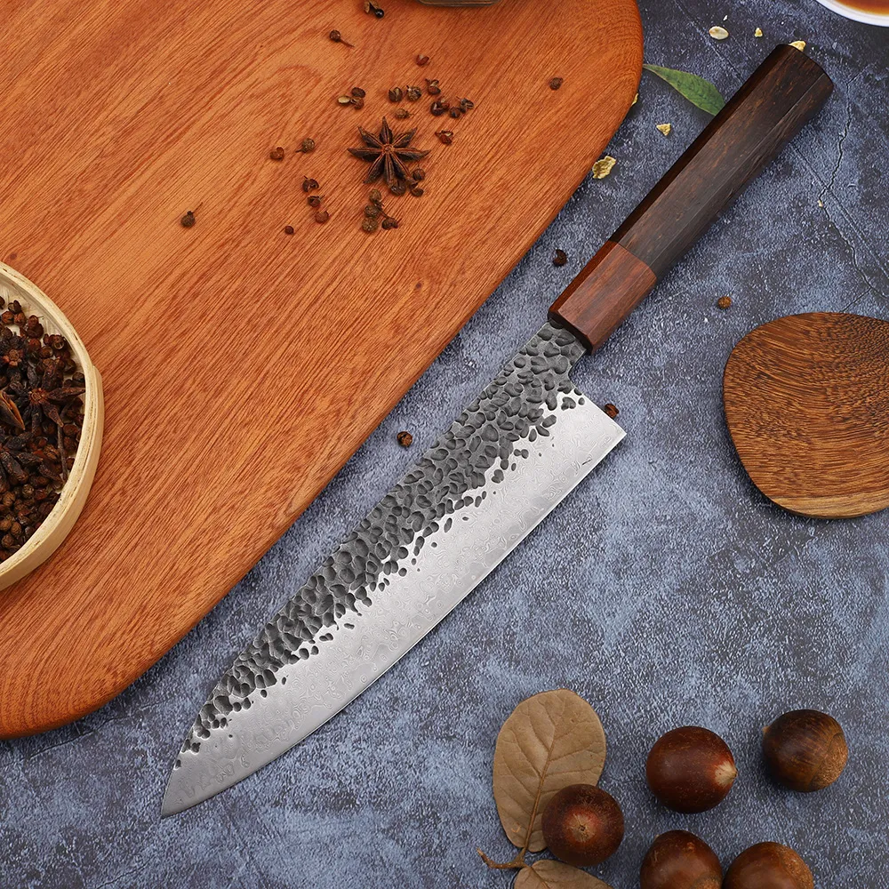 8 inç "El Yapımı Profesyonel Şef VG10 Şam Dövme Çelik Mutfak Bıçağı Japon tarzı Et Kesme Bıçağı
