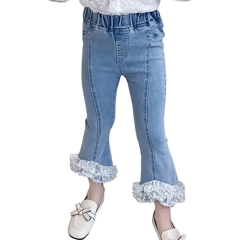 Jeans para meninas retrata crianças menina pérolas miúdo primavera outono roupas casuais estilo 210527