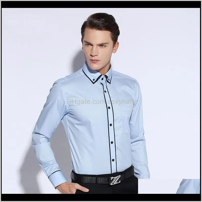double collar design solid long sleeve men dress shirts slim fit button-down white office smart casual male work shirts