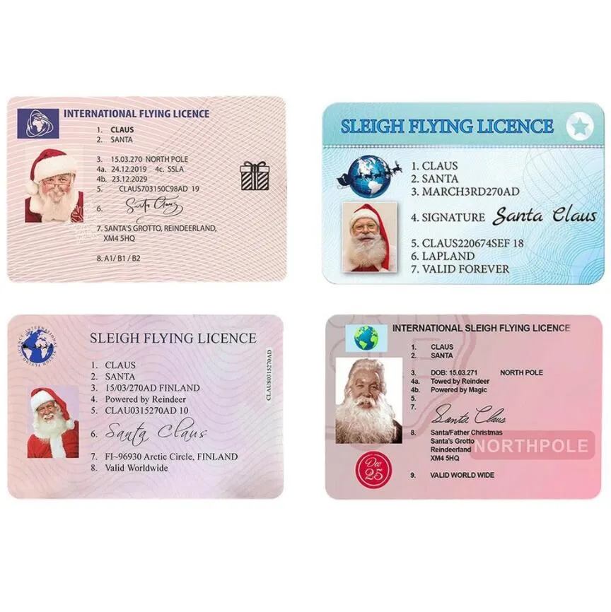 Creative Santa Claus Flight License Christmas Eve Driving Licence Christmas Gifts for Children Kids Xmas Tree Decoration 7 styles