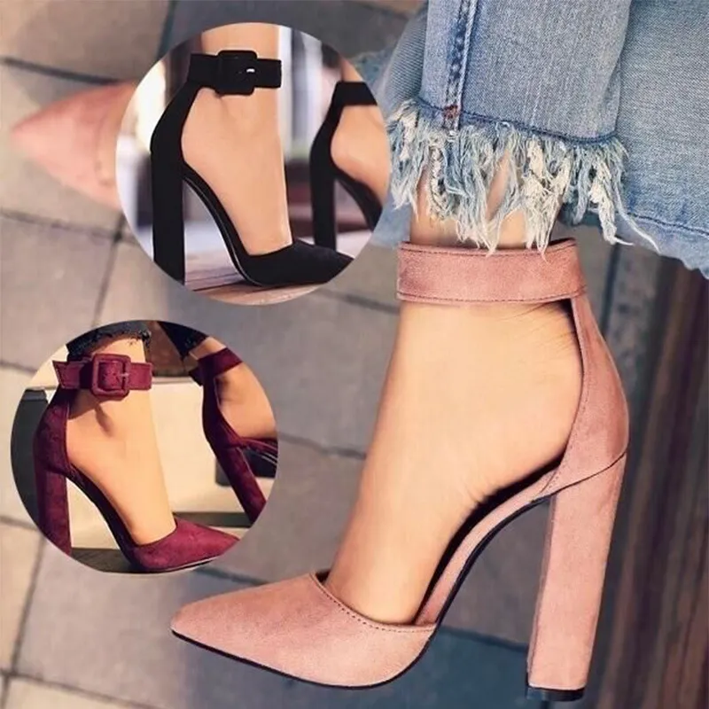 Ladies chunky sales heel shoes