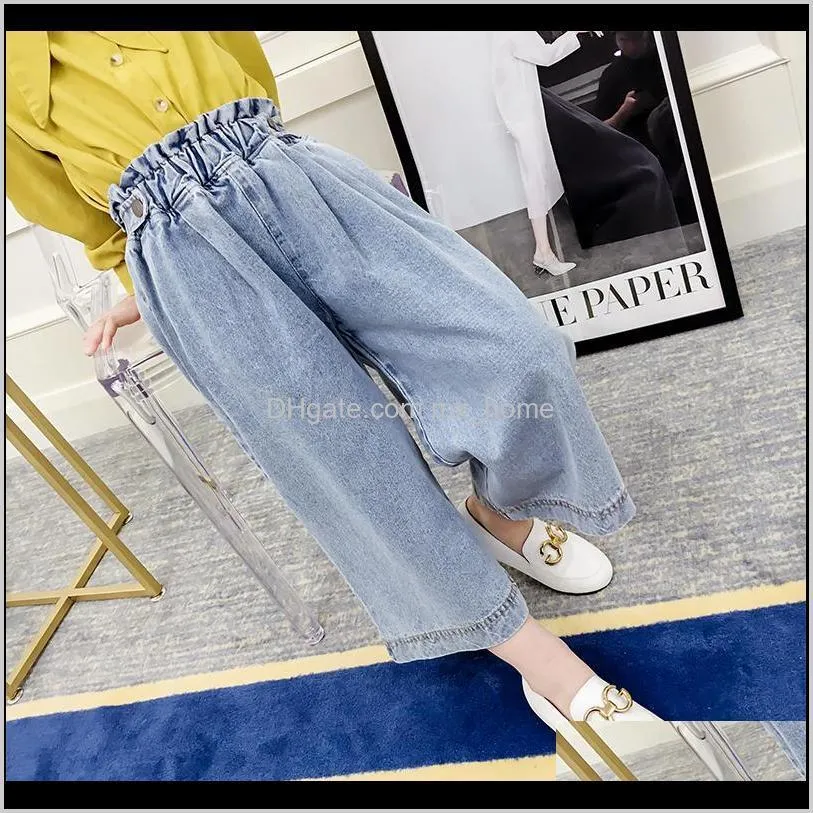 casual girls loose pants baby kids clothes fashion elastic waist girls jeans wide leg pants for 6 8 10 12 years vestidos 201204