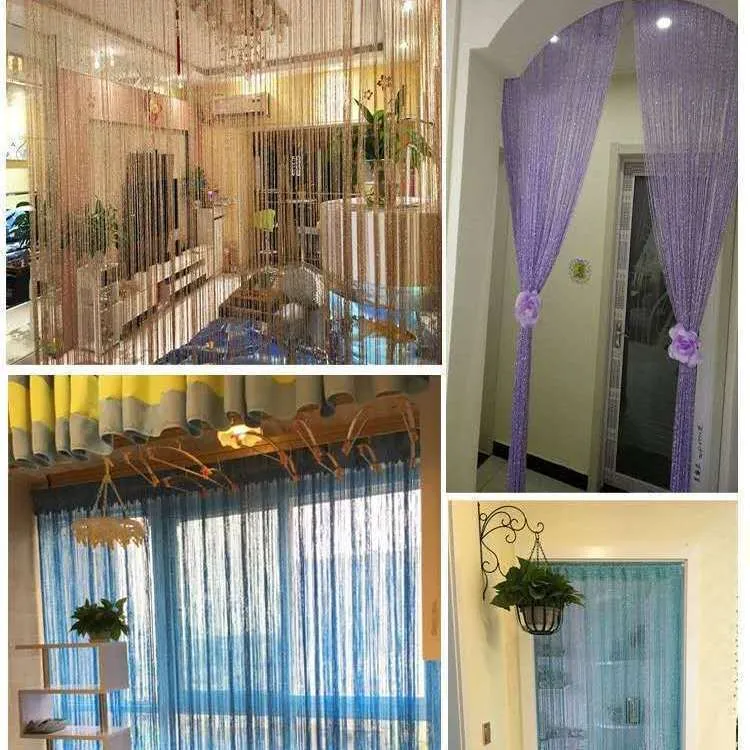 1pcs Store Background Hotel Silver Thread Curtain Partition Curtain Window Screen Wedding Bedroom Decoration Curtain Top F8273 210420