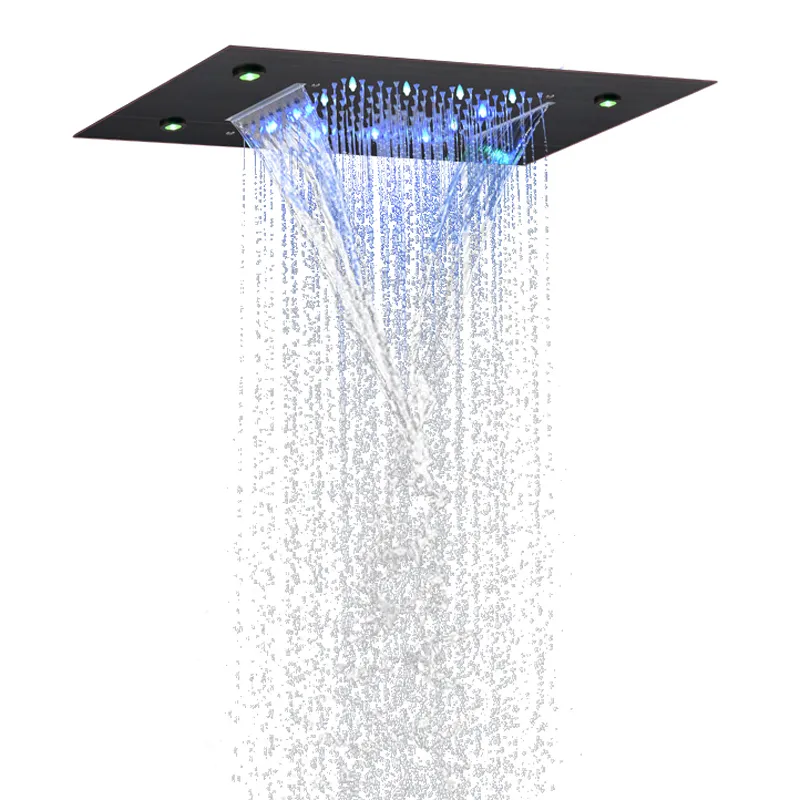 Oil Rubbed Bronze 50X36 CM Rain Shower Faucets 7 Colors LED Bathroom Ceiling Installation Bifunctional Waterfall Rainfall