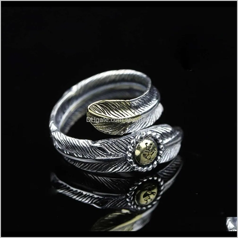 925 sterling silver six pointed star male feather female tail ring, net red live crocker index finger ring