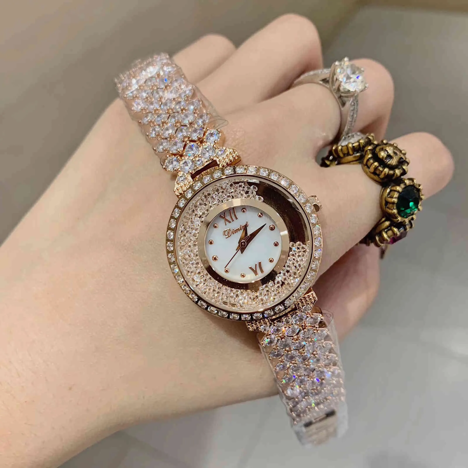 HerHome Fashion Women Full Crystals Jewelry Watches Luxury Rhinestone Bracelet Watch Waterproof Quartz Roman Wrist watch Lotus