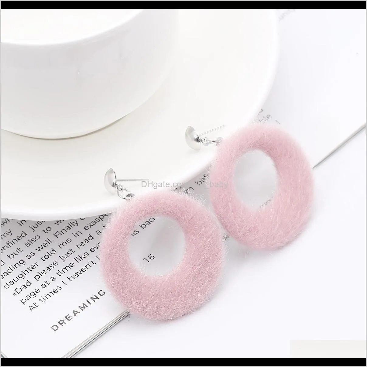 mix color new arrival hollowed hoop dangle earrings for women korea faux fur colorful ear wear fashion jewelry 24pair