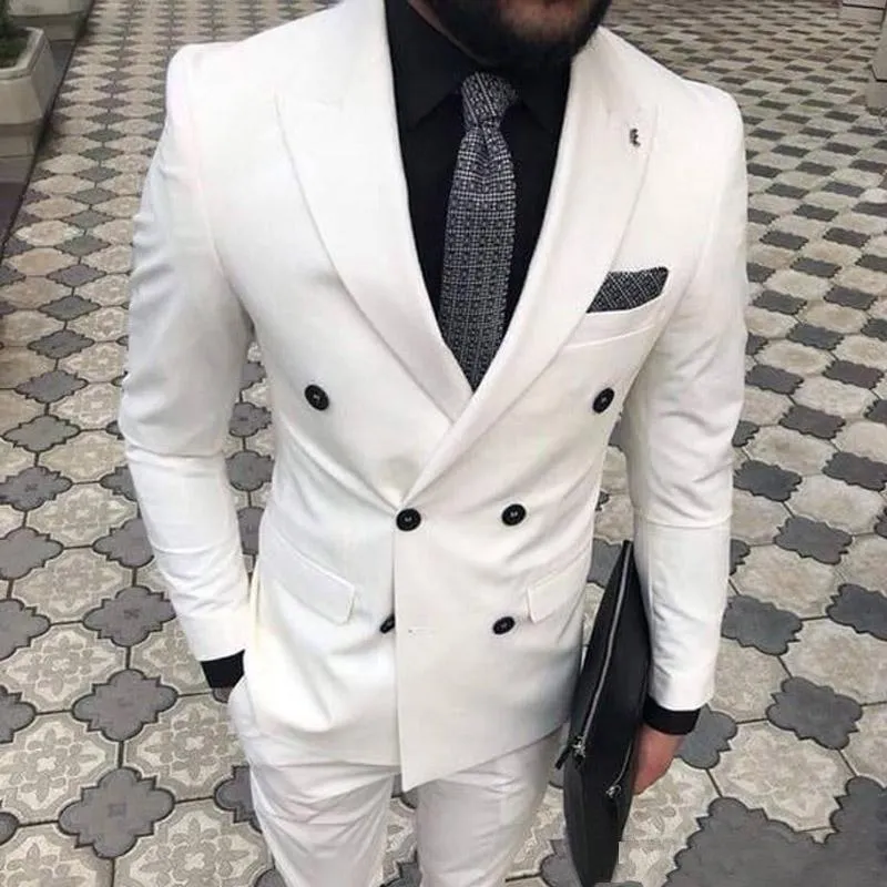 Ternos masculinos Blazers 2022 Vendendo Closure Collar White 2 Peças Slim Fit Custom Feito Duplo Breasted Noivo Wedding Wear Wear Blazer