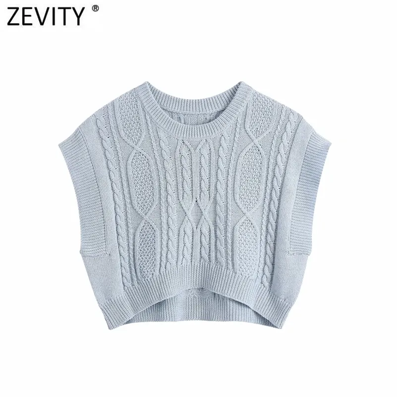 Frauen Casual Twist Häkeln Kurze Strickweste Pullover Weibliche Chic O Hals Ärmellose Pullover Crop Weste Tops SW831 210416