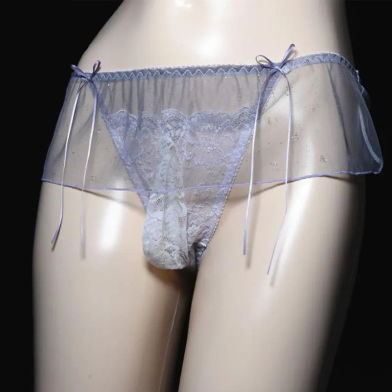 Underbyxor Mans Sex Panties Sissy Bowknot Bandage Lace Micro Thong Gay Sexig Underkläder Male Kort Tanga Hombre Briefs