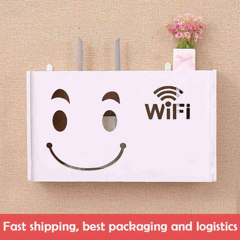 New Wifi Router Shelf Storage Boxes Cable Power Plus Wire Bracket Wood-plastic Wall Hanging Plug